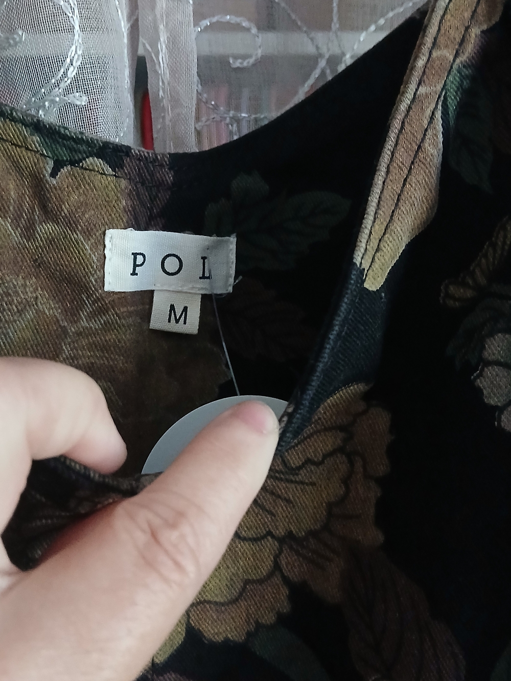 POL Black Wide Leg Overall with Gold Floral and Olive Leaf Accents - Picture 5 of 7